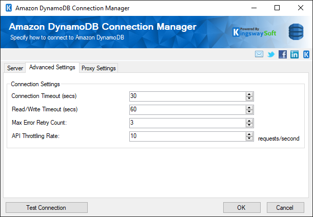 SSIS DynamoDB Connection Manager - Advanced Settings